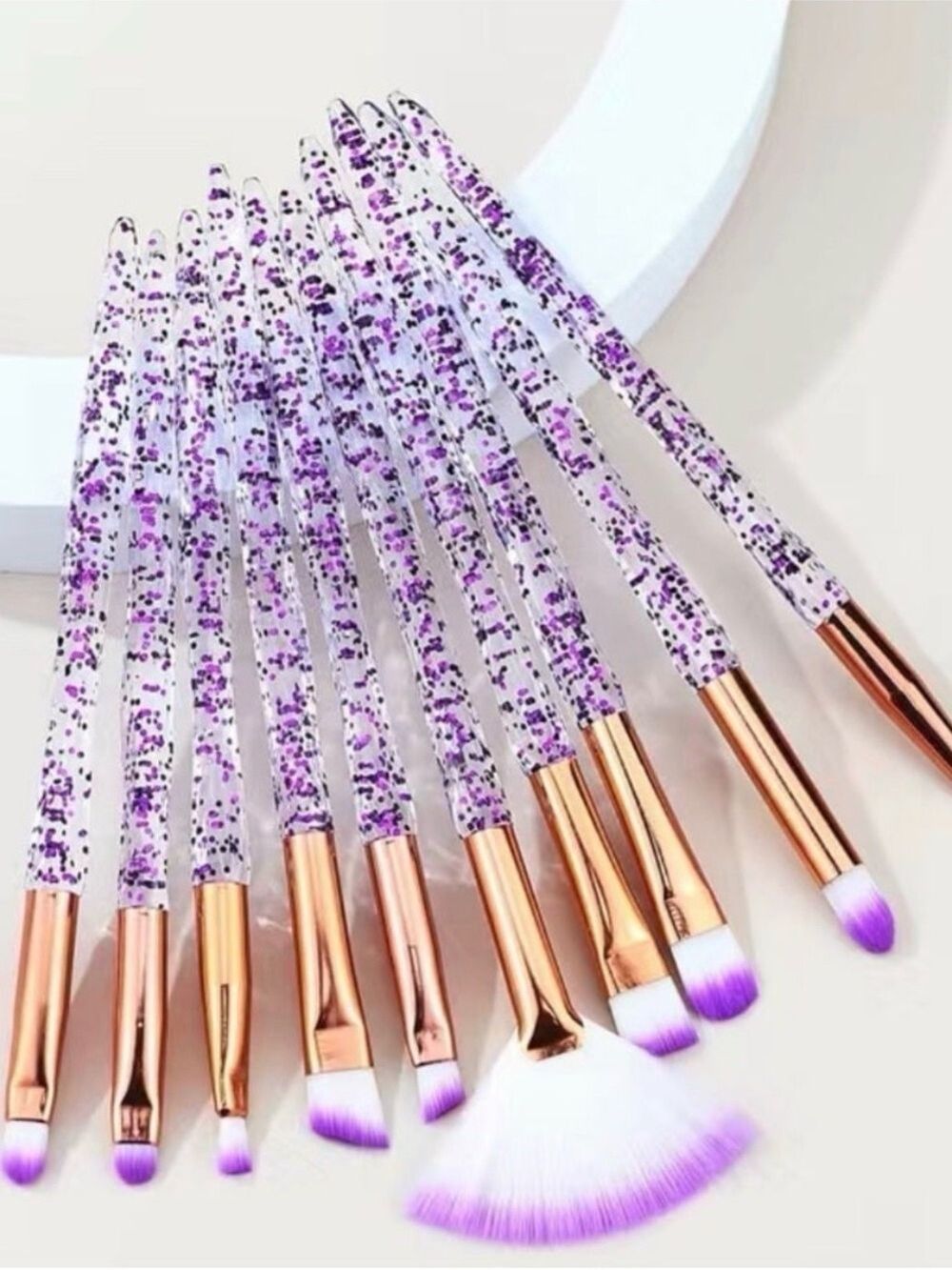 Purple Glitter 10 Piece Makeup Brush Set New